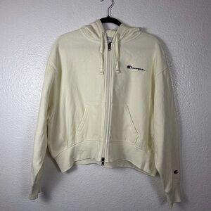 Champion U.S.A. Athletic Ivory Full Zip Hooded Logo Hoodie Women's Loose Size L